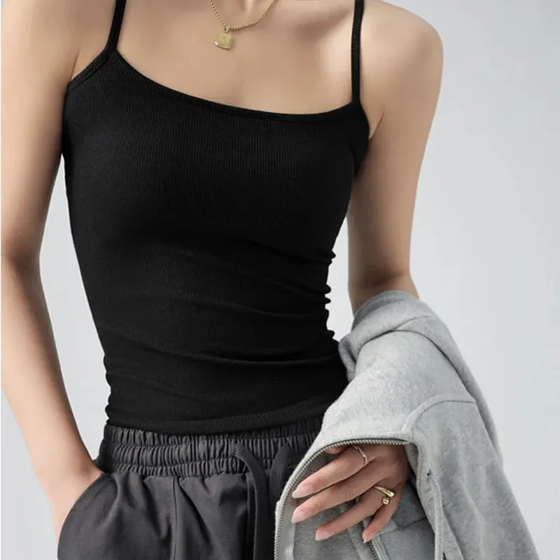 Summer Basic Tanks Spaghetti Strap Camis Solid Stretch Tops for Women Sleeveless Slim Fit Basic Solid Knitted Camisole — image 8