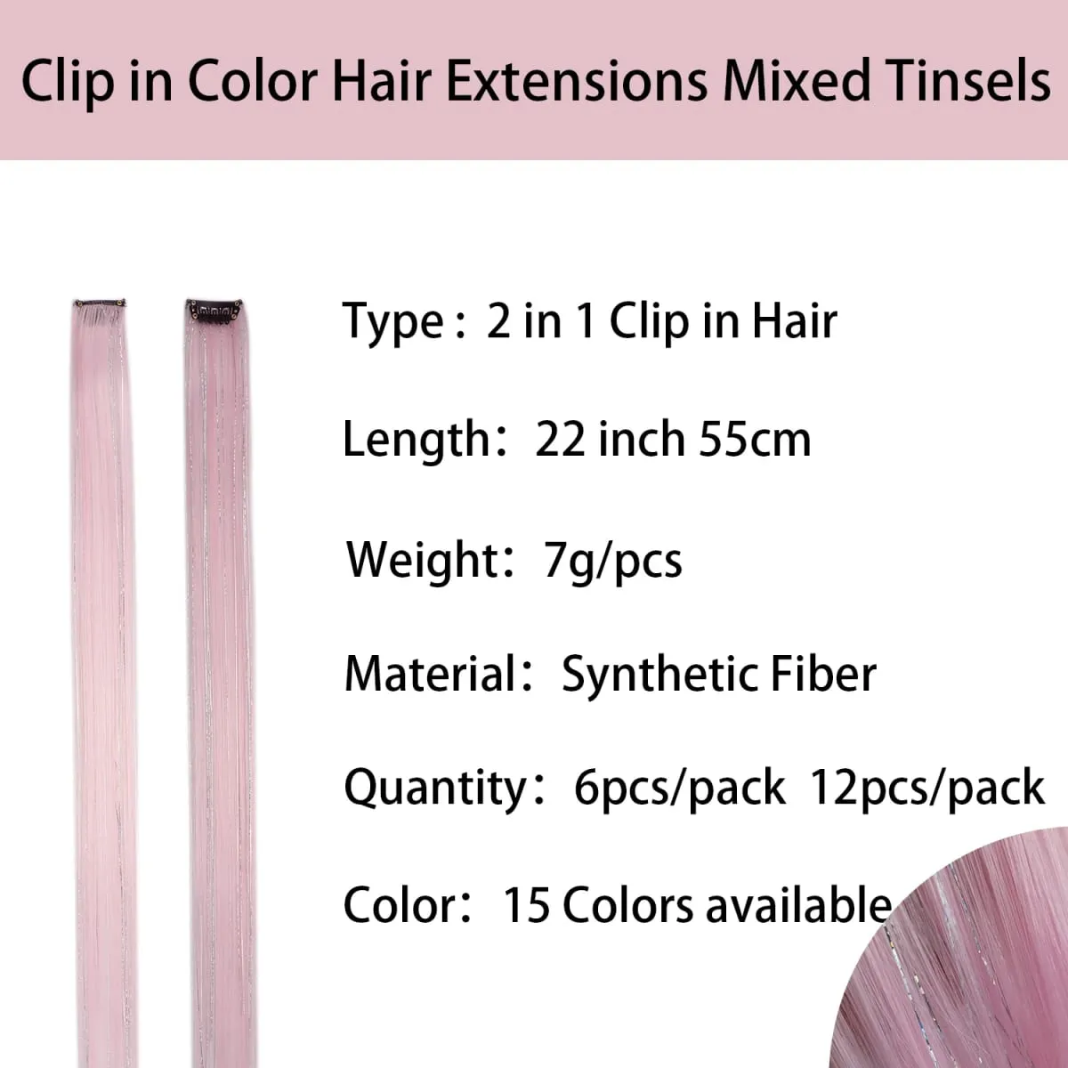 Clip in Colored Hair Extensions Mixed Silver Tinsels Synthetic Rainbow Hairpieces Holiday Party Highlights for Women Girls — image 3