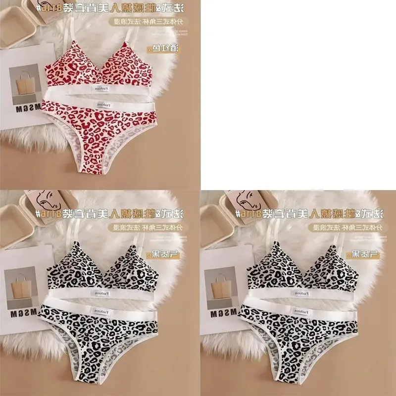 1/3/8Pcs Seamless Bra Set Low Waist Panties Leopard Bralette Sexy Lingerie Set Vneck Sport Brassiere Female Cotton Underwear Set — image 19