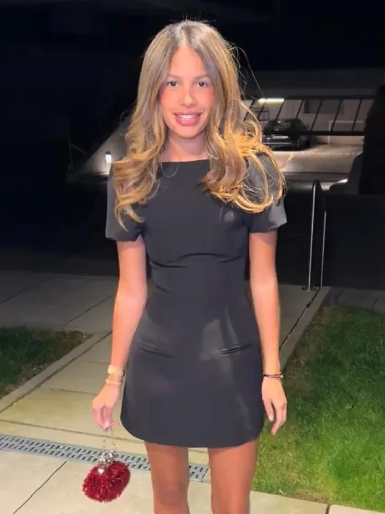 Fashion Evening Party Female Short Dresses Elegant Black Short Sleeve Women's Mini Dress 2026 New Lady Chic Evening Party Robes