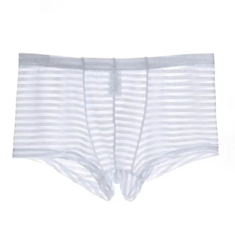 Transparent Underwear Sexy Men Ice Silk Striped Boxer Trunk Breathable Underpants U Convex Pouch Panties Man Boxer Briefs Short — image 7