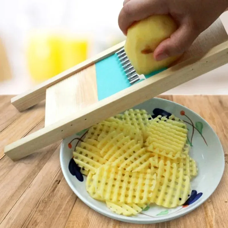 Fries Grid Stainless Potato Grid Steel Potato Kitchen Wooden Home Chip Shred Potato Vegetable French Gadget Cutter Grater Slicer — image 2