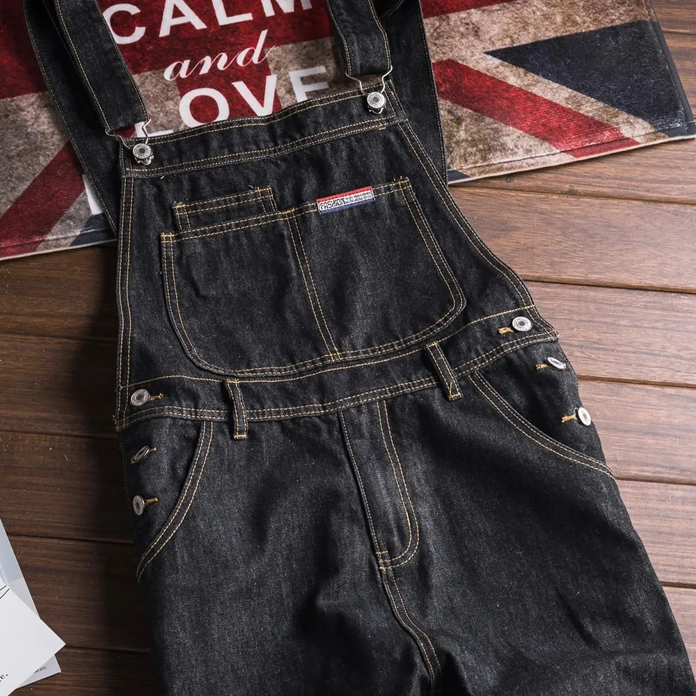 Men's Denim Bib Overalls Casual Working Clothing Black Cotton Jeans Pockets Cargo Coveralls Dungarees — image 4