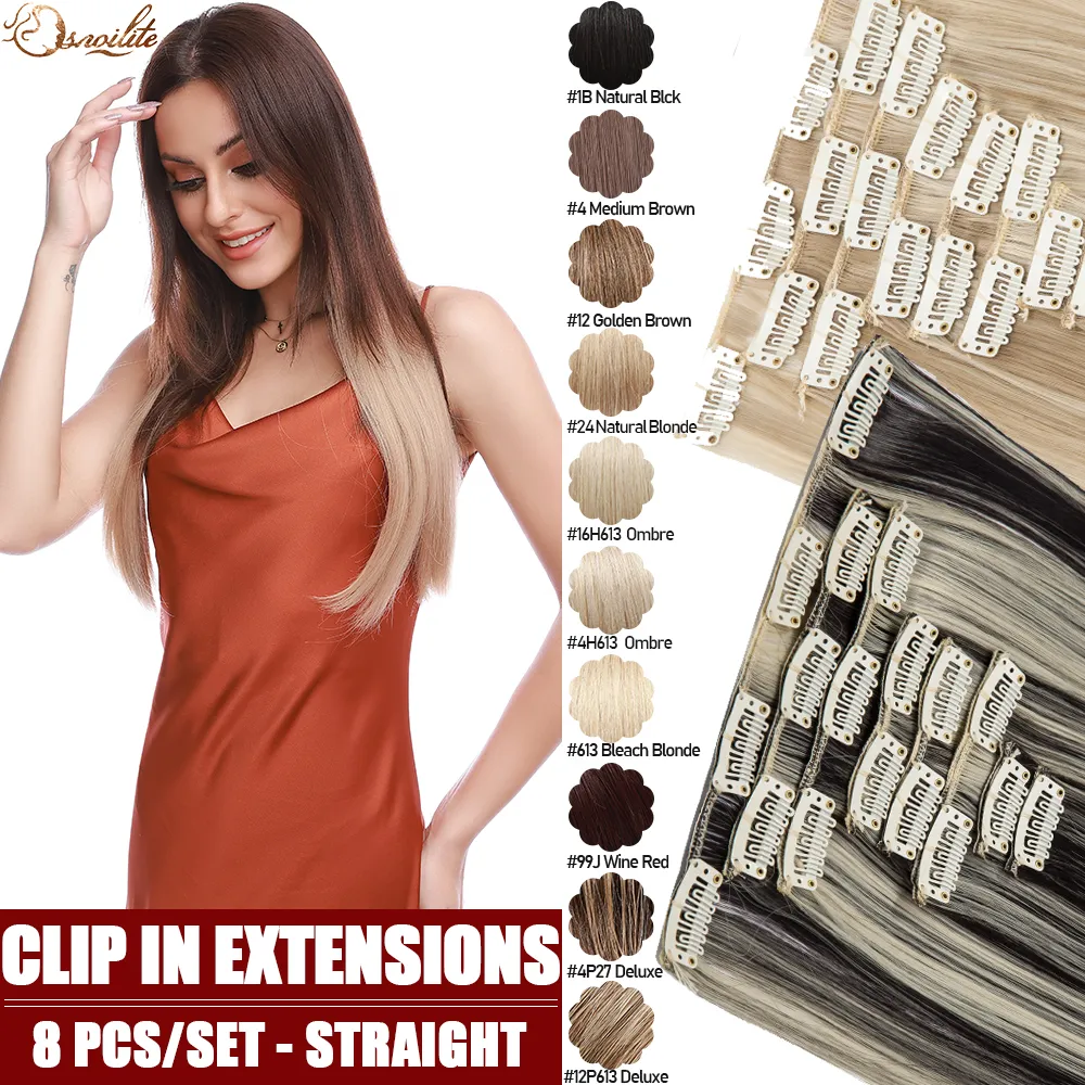 S-noilite Synthetic 8PCS/Set 18Clips Clip in Hair Extensions Long Straight Hair Extension Clip in Hair for Women — image 1