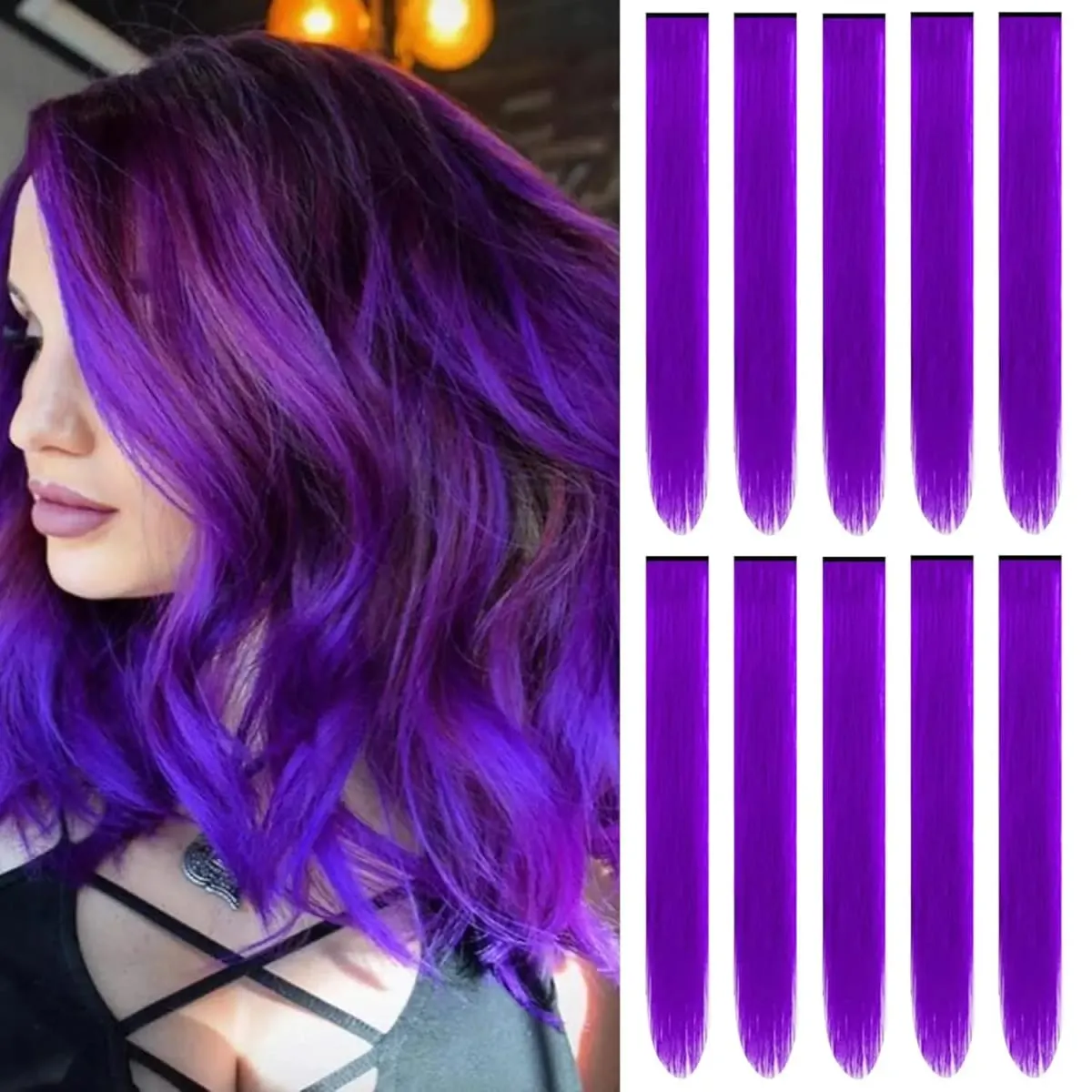 G&T Wig Synthetic 10PC Colored Hair Extensions 22Inch Straight Clip in Hair Extension Rainbow Hairpiece for Girls