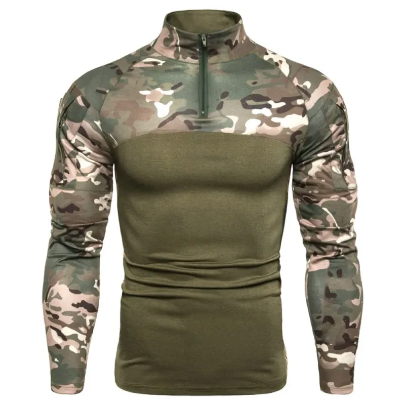 Men's Tactical Sweatshirt Outdoor Hoodies Men Spring Fall Long Sleeve Pullovers Lightweight Stand Collar Slim Fit Sweatshirts