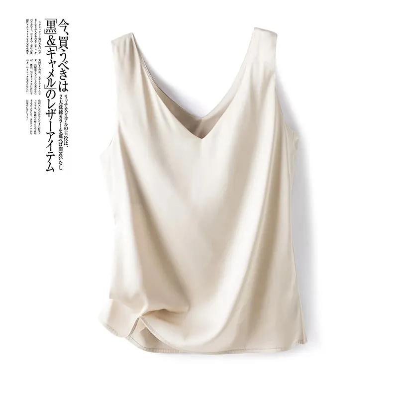 Ladies Silk Suspenders Solid Satin Vest Spring Autumn 2022 New Wild Pullover Tops Women Interior Front/Rear V-Neck Summer Thin — image 16