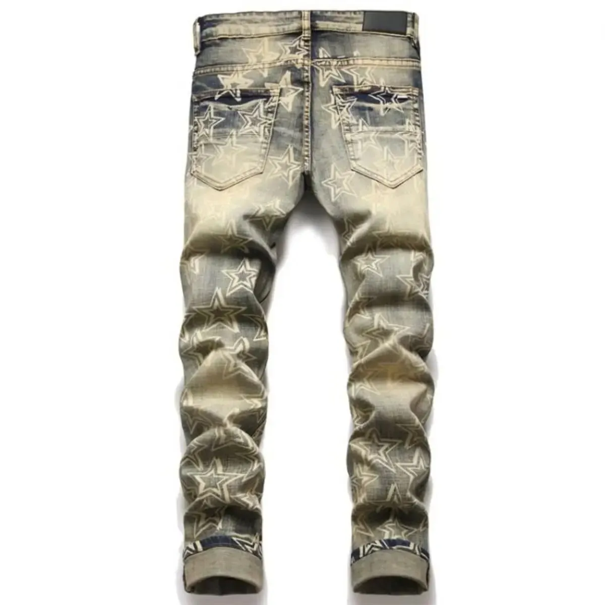 High street trendy brand new men's retro distressed distressed jeans patch slim fit leggings — image 2