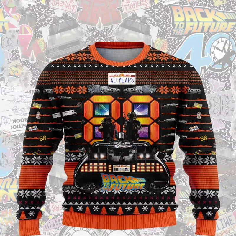 outono e inverno de volta ao futuro suéteres feios de Natal, camisas de anime de desenho animado para homens e mulheres, roupas