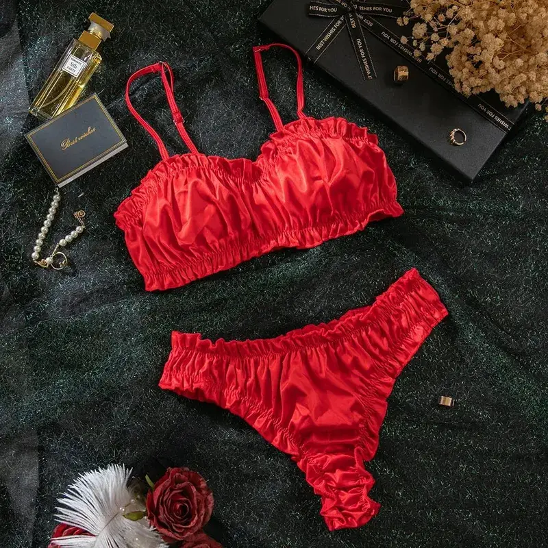 Minimalist Dantelli iç çamaşırı seti Seksi Düz Renk Sutyen Külot Rahat Günlük Giyim kadın iç çamaşırı INS Tarzı Zarif Sutyen Seti — image 9