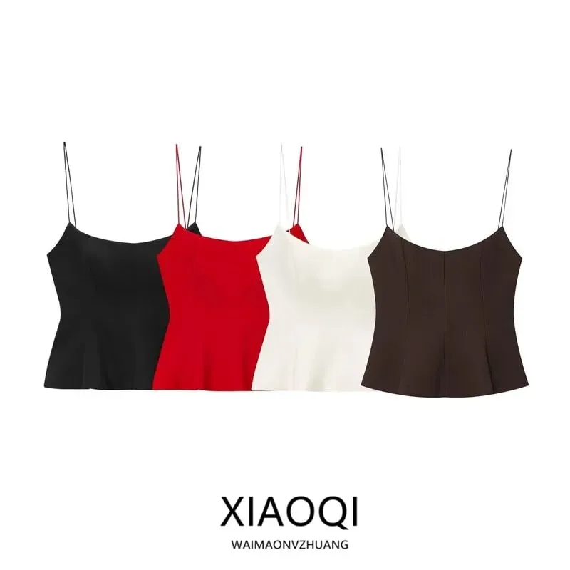 Ele Bal Crop Top Women's Faion Spring Summer Slim Fit Elastic Skirt Sle Hemline New Arrival Vest Strap Tops — image 2