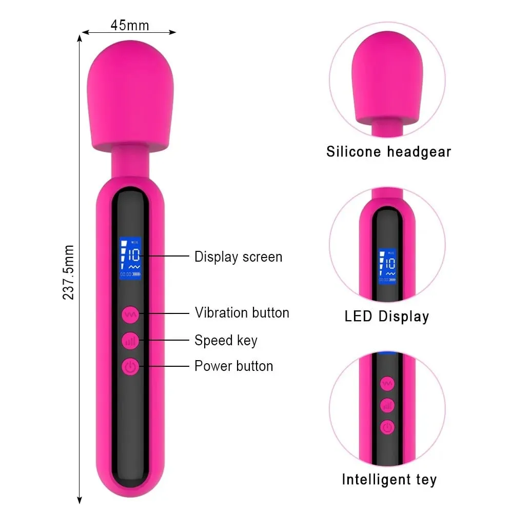 Powerful Magic Wand AV Vibrator for Women G Spot Clitoris Stimulator with LED Display Muscles Massager Masturbator Adult Sex Toy