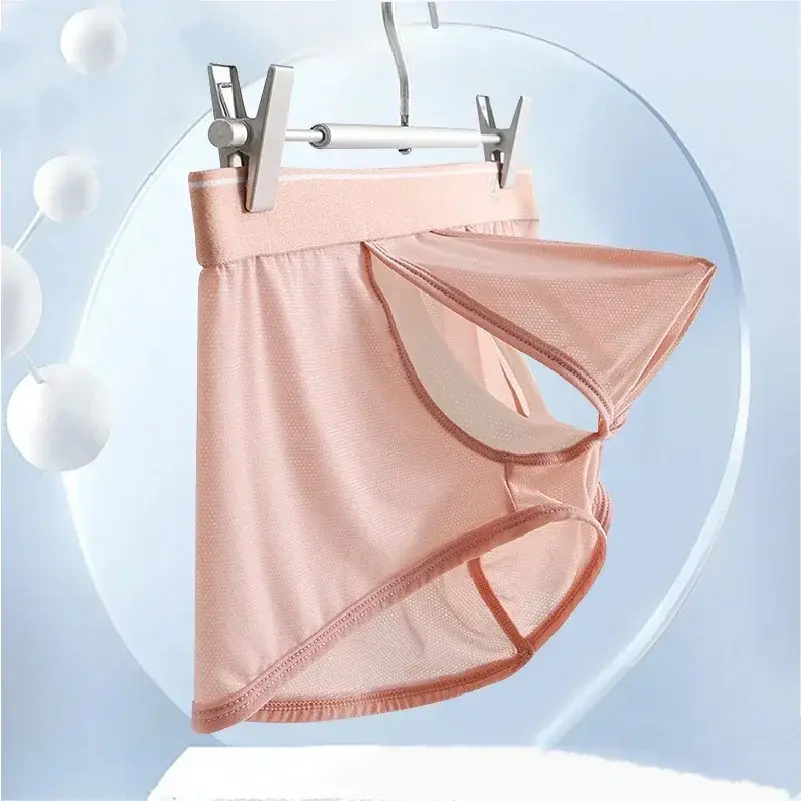 1pc/2pcs Men's Ice Silk Boxers Briefs Sexy Elastic Low Waist Underwear Open Front Soft Pouch Shorts Trunks