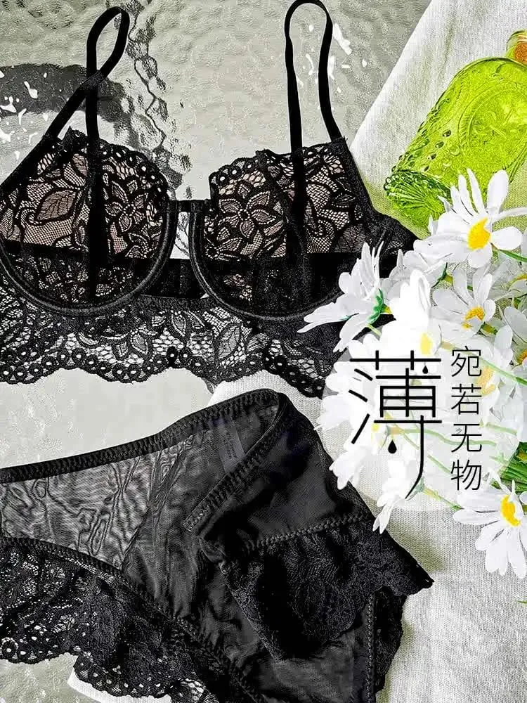 Conjunto de sujetador de encaje francés con aros suaves, realce para busto pequeño, lencería antiflacidez ligera y cómoda, tallas AU MOYISU-Sexy AB — image 2