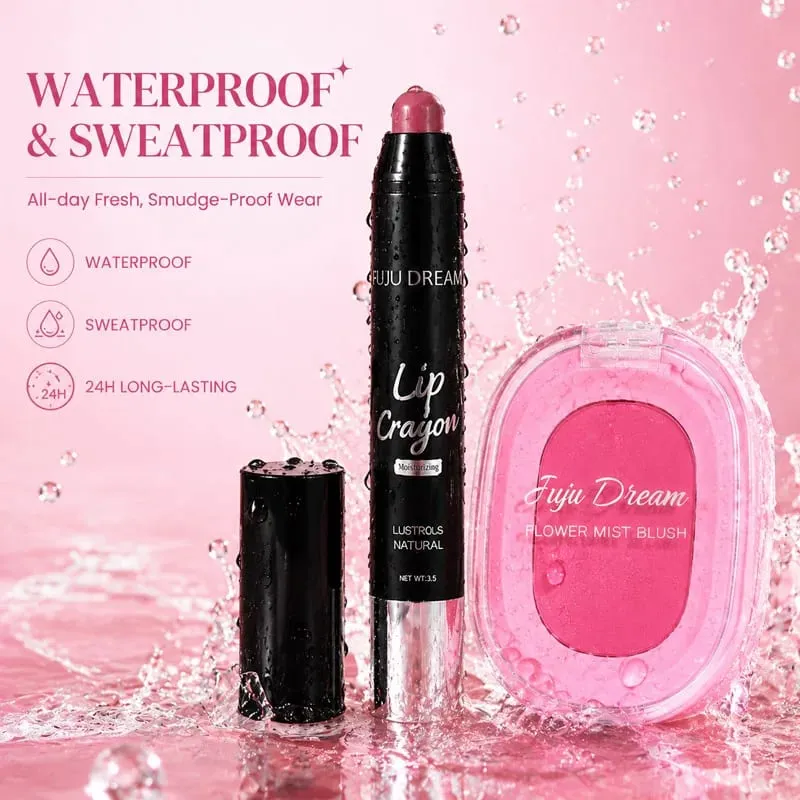 Lip Crayon And Flower Mist Blush Makeup Set Matte High Pigment Waterproof Long Lasting Natural Pink Face Makeup Kit — image 5