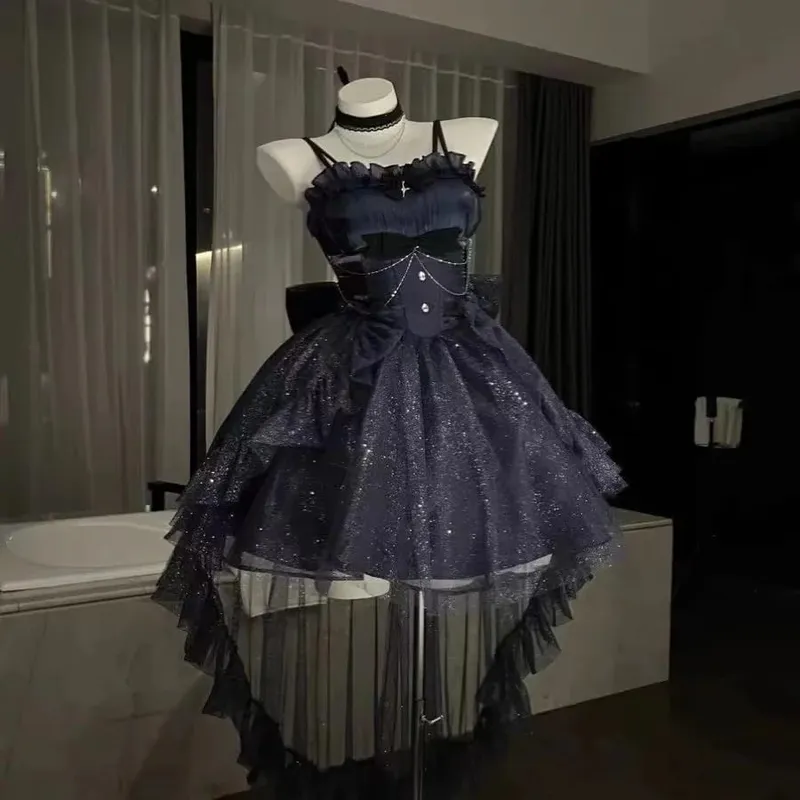 Estate Y2k dolce nero Lolita abito donna abbigliamento casual giapponese Kawaii abito da sera abbigliamento da festa capispalla Vintage Chic Nuovo