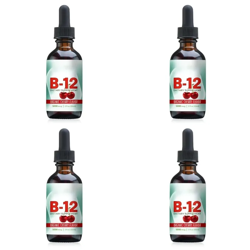 Vitamin B12 Methylcobalamin Liquid Drops 5000 mcg třešňová příchuť 2 fl oz 60 porcí Veganský denní doplněk bez cukru