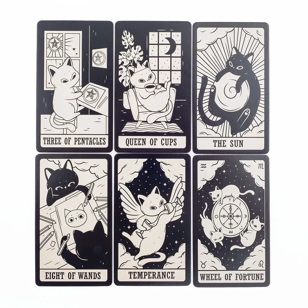 Kitten Tarot Deck 78Pcs Cute Black and White For Beginners Version Mysterious Board Game Fun Fortune telling Kit — image 4