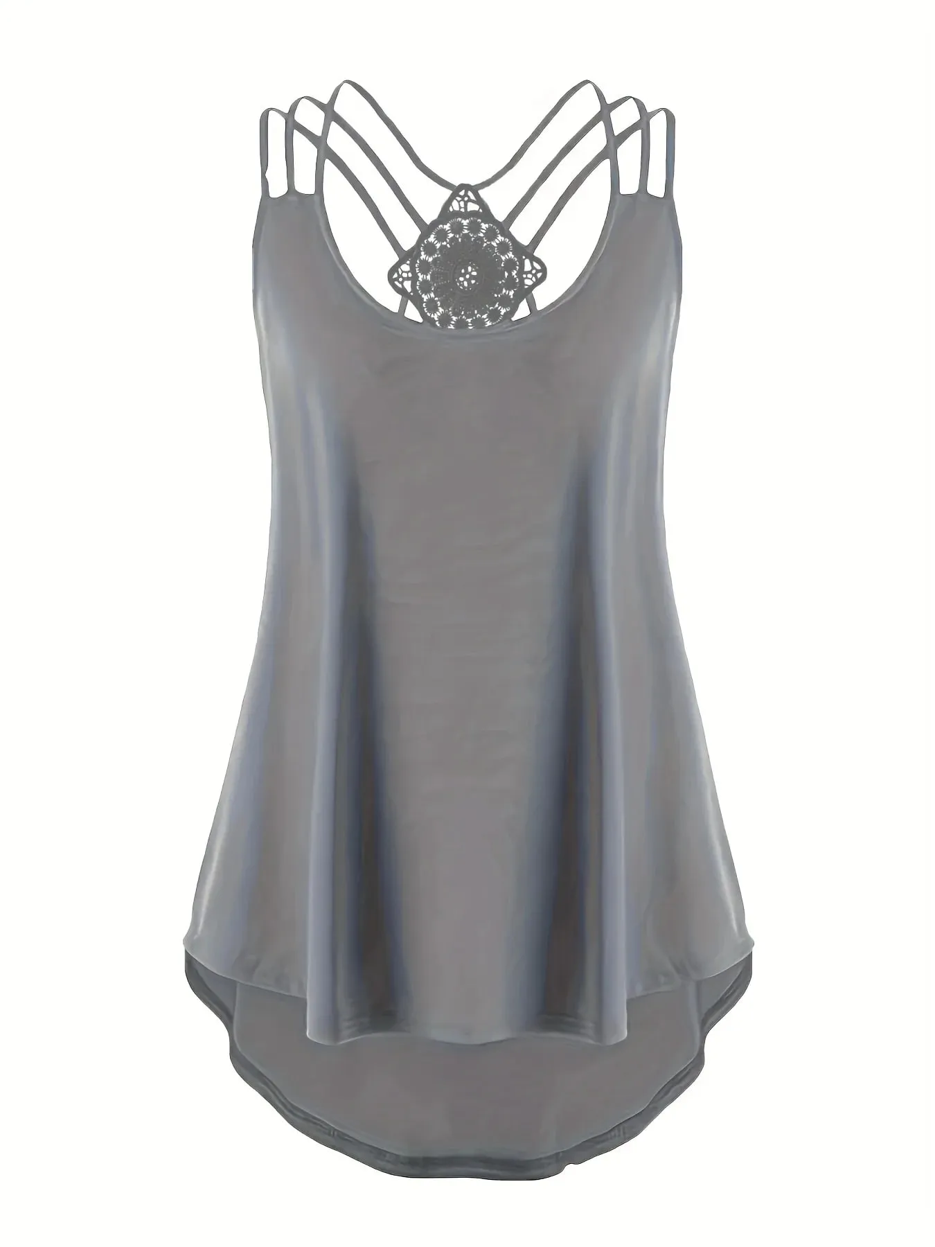 Plus Size Summer Fashion Solid Color Suspender Criss Cross Cami Tank Women's Oversized Slight Stretch Backless Casual Top — image 5
