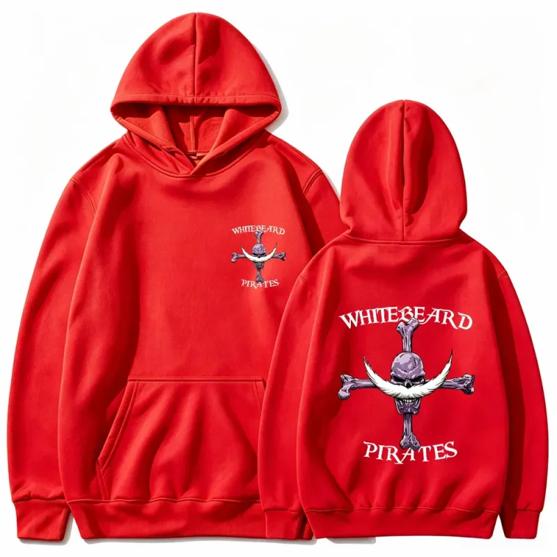 Felpa con cappuccio One Piece Pirati di Barbabianca, Felpa pullover con stampa, Top con cappuccio streetwear grafico anime Barbabianca Jolly Roger — image 8