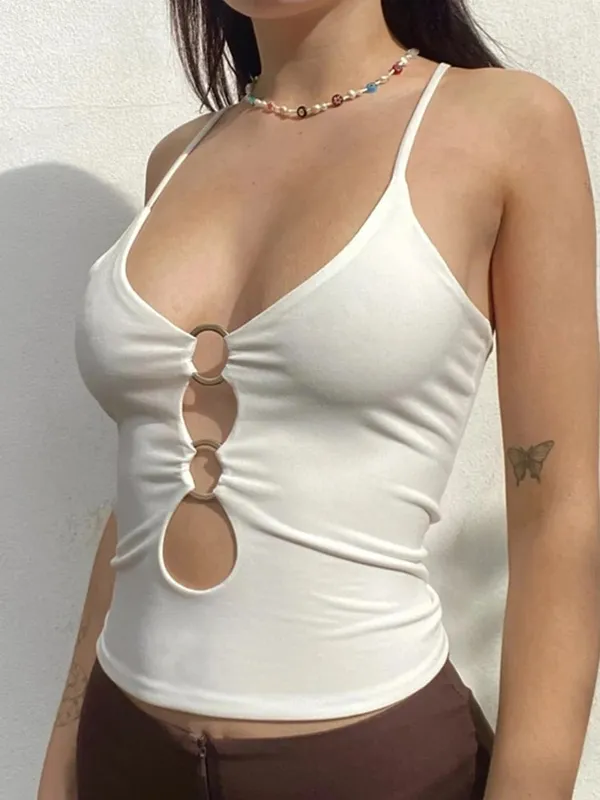 Solid Casual Sleeveless Cami Top Women Backless Hollow Out Sexy Crop Tops Tees Fashion Fitness Camisole 2024 — image 5