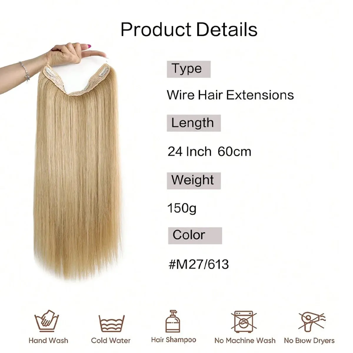 Invisible Wire Hair Extensions Adjustable Size Removable Secure Clips in 24 Inch Straight Secret Hairpiece for Women — image 3