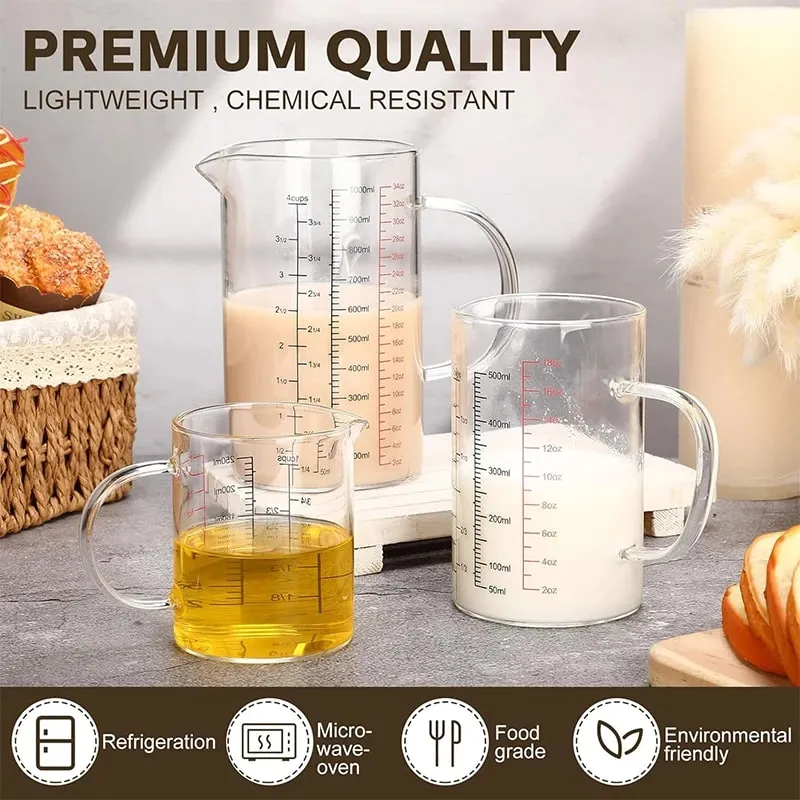 Mataas na Borosilicate Glass Measuring Cups Clear Glass Scale Cup With Handle V Shaped Spout Kitchen Glass Measuring Beaker — image 2