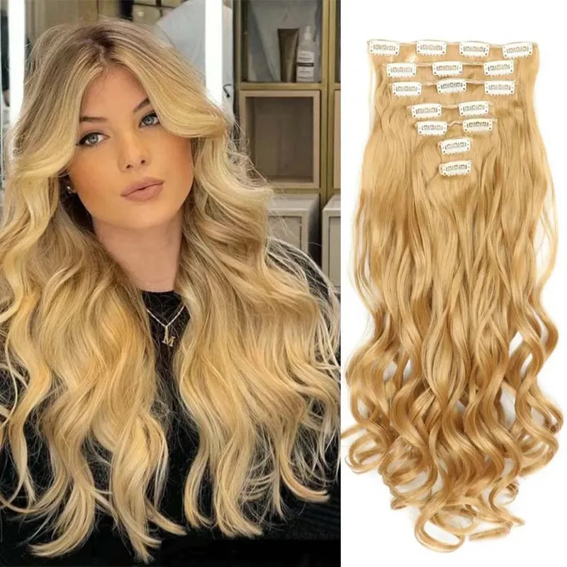 22 Inch Elegant Sexy Hair Curly Extensions 7Pcs/Set 16 Clips Long Curly Wave-Body Wave Hair Extensions Clip In Hair Extensions — image 10