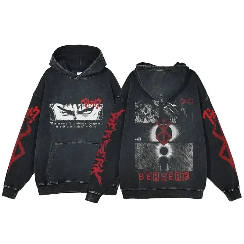 HAI Customizable Retro Washed Hoodies 100% Cotton Tops Black Acid Vintage Hooded Sweatshirts Oversize Hip Hop Male Pullover — image 22