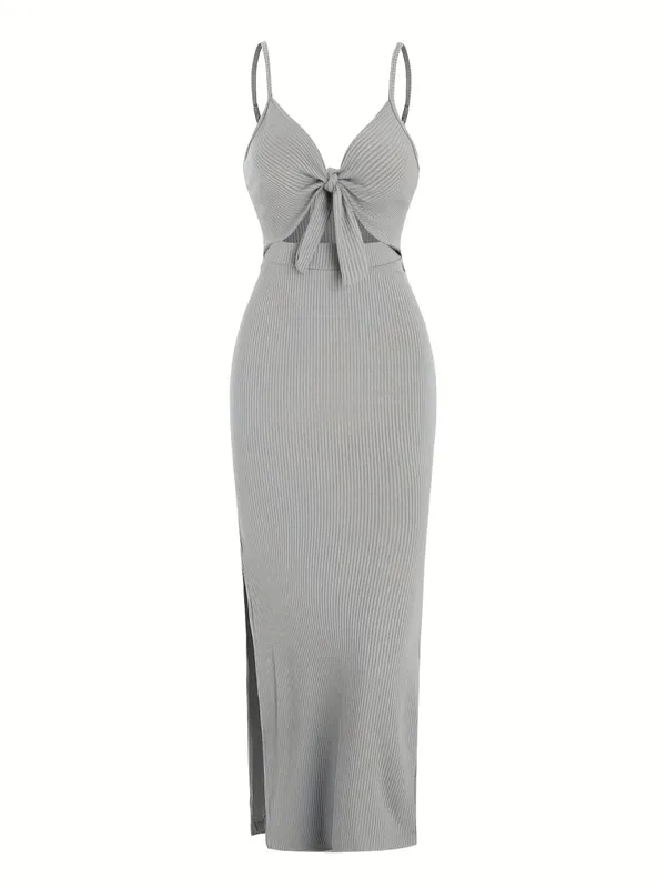 Europe and America Knit Simple Sleeveless Suspender Dress in Spring and Summer Leaking Back and sexy Long Skirt with Neck. — image 9