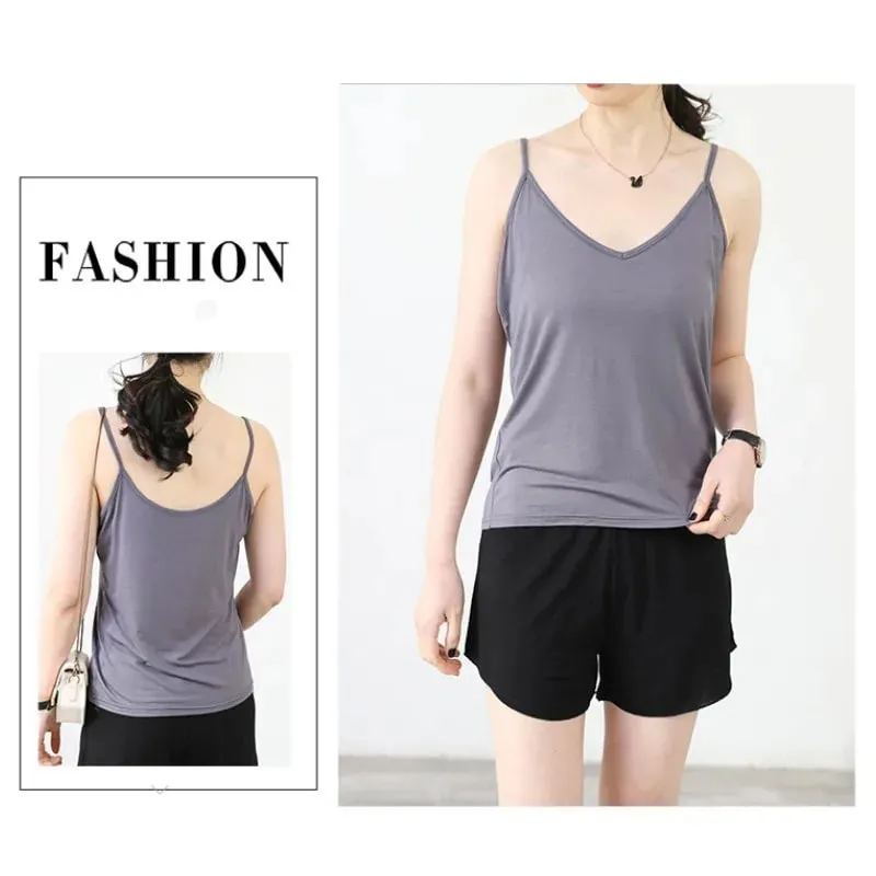 Spaghetti Strap tops Women Halter V Neck Camis Tank Solid color basic sleeveless Camisole Top — image 5