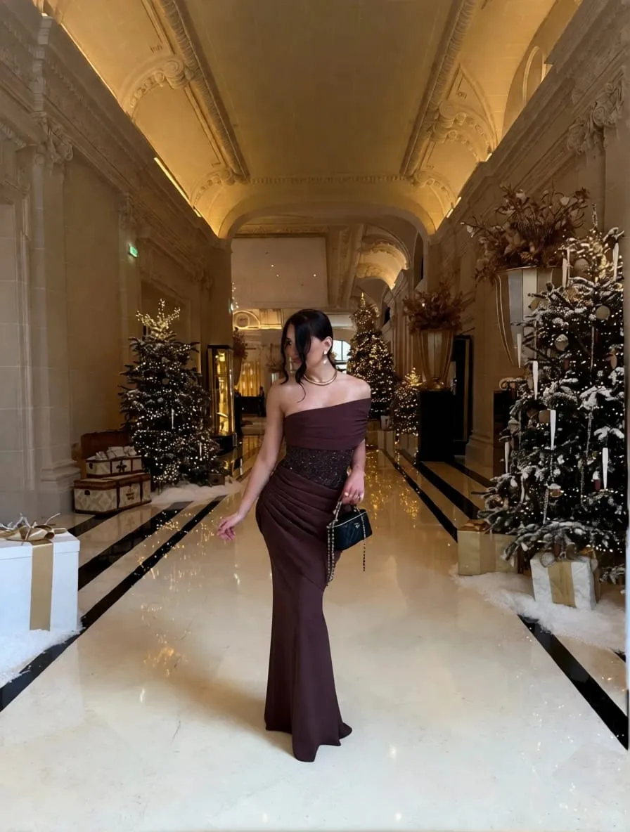 Suninheart – robe de soirée asymétrique épaule dénudée pour femmes, tenue élégante drapée à paillettes, dos Long à lacets, style sirène, Maxi, robe de soirée — image 5