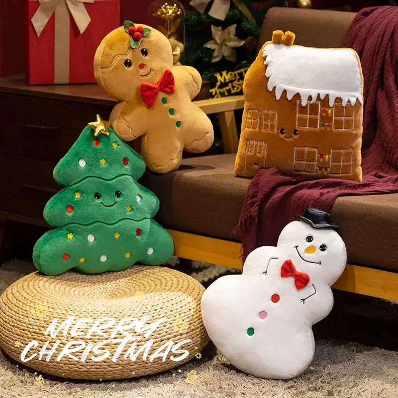 1PC happy Christmas Ginger Bread Snowman Plushie Plush Pillow Stuffed Cabin House Xmas Tree Party Decor Doll — image 2