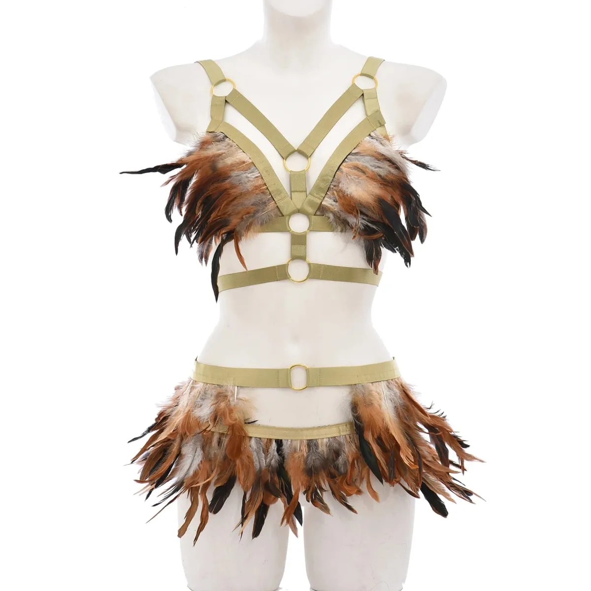 Gothic Elastik Body Harness Cage Bra Hollow Laraskan Set Pakaian Dalam Seksi Punk Halloween Feather Performance Pakaian Bondage Harness — image 2