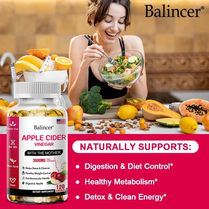 Balincer Apple Cider Vinegar Capsules 3000mg Detox & Cleanse Fat Burning Healthy Weight Management Supplement Non-GMO — image 4