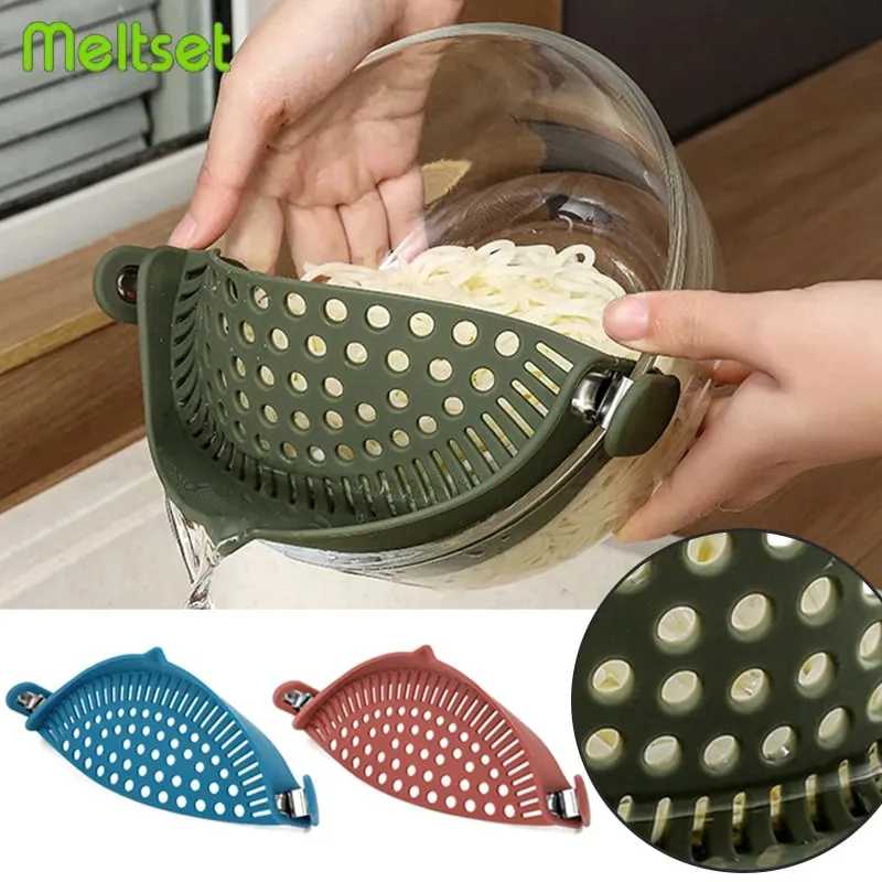 Silicone Pot Side Drainer Vegetable Noodle Drainage Filter Pour Baffle Kitchen Gadgets — image 1