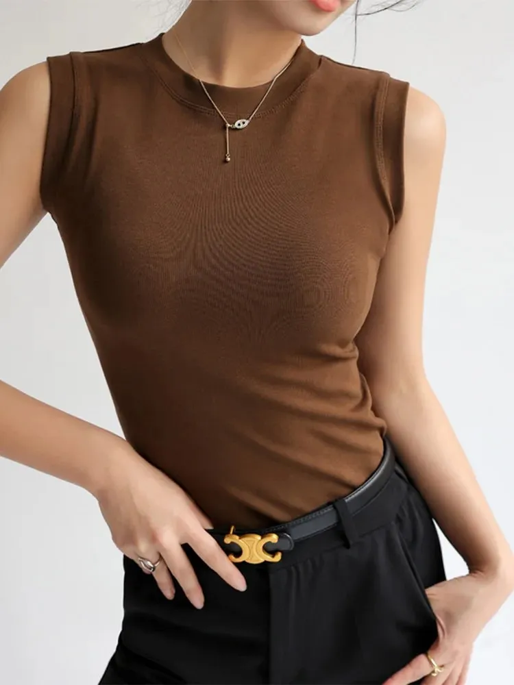 Camisole Vest for Women Cotton Round Neck Colourful Basic Sleeveless Undershirt Tops Tees with Coverage for Side Cleavage — image 13
