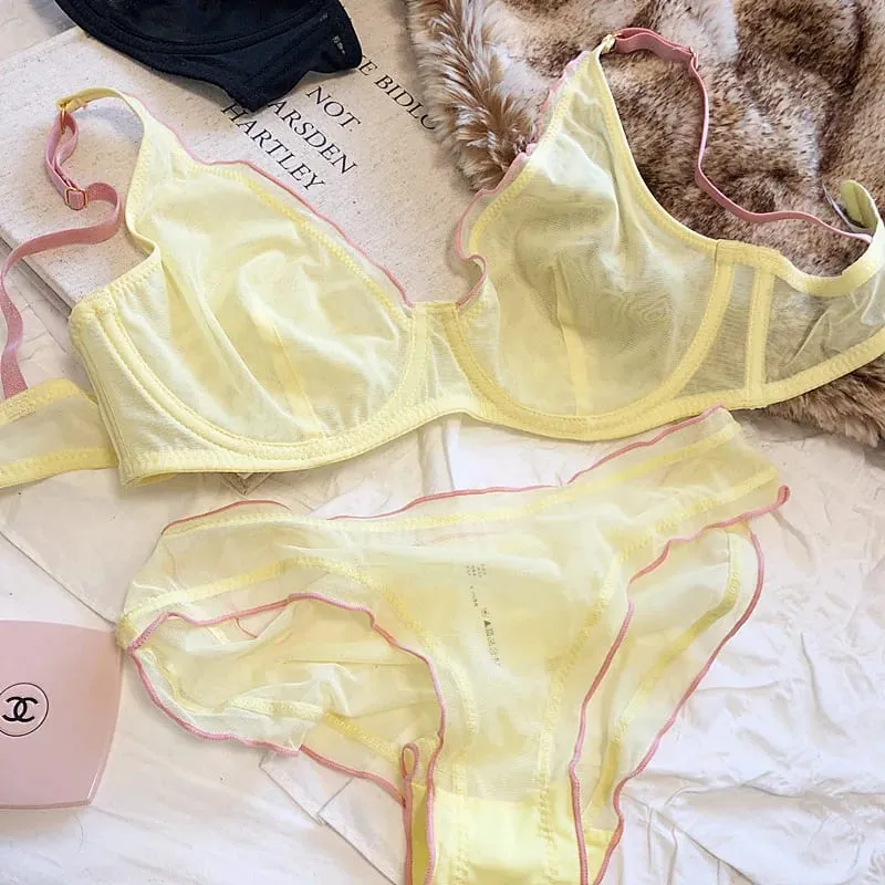 Bra Minimiser Perancis Canggih Set Lingerie Jaring Tanpa Bantalan Dukungan Underwire Cangkir Segitiga untuk Set Celana Dalam MOYISU Payudara Besar — image 8