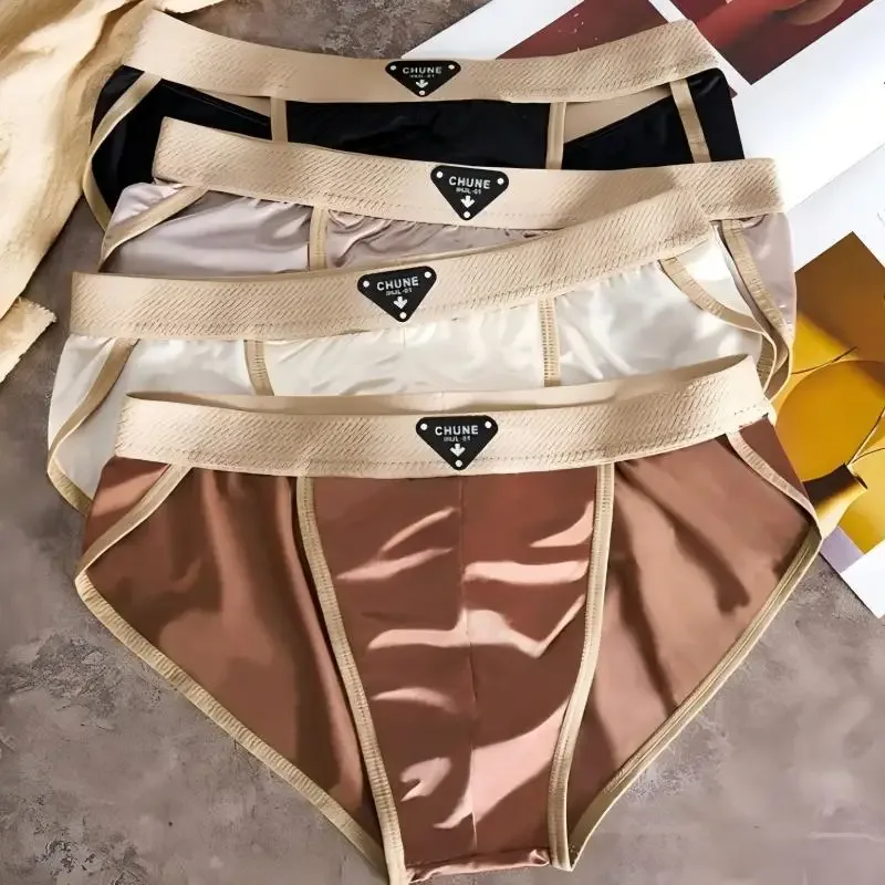 1/3PCS Men's Briefs Satin-like Ice Silk Briefs Summer Smooth Mens Underpants Breathable Quick Drying Panties Sexy U Pouch Briefs — image 5