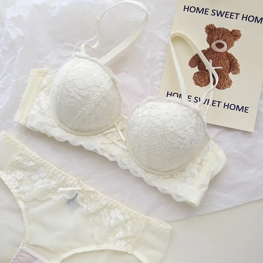 Ensemble de soutien-gorge en dentelle française pour femmes, ensemble de Lingerie Push Up sans fil, petit buste rehausseur, brassière et culotte, sous-vêtements 32 à 38 — image 4