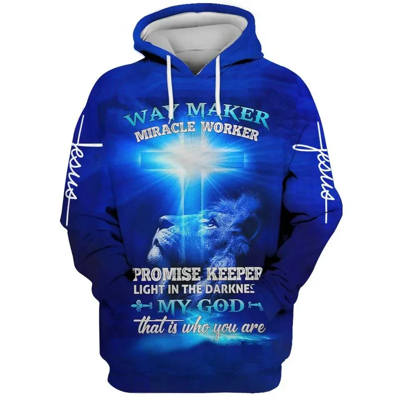 2025 primavera e outono deus jesus gráfico pullovers animal leão 3d impresso com capuz hoodies esportes casual diário unisex camisolas — image 6