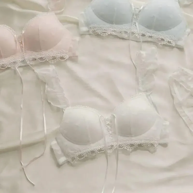 Kawaii ญี่ปุ่นชุดชั้นในชุดสำหรับหัวนมขนาดเล็กหวานโรแมนติกหัวใจพิมพ์ Bralette สบายสวมใส่ทุกวัน Anti-Sagging Bra — image 2