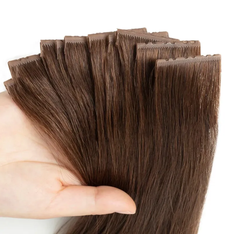 Brown Invisible Twin Tabs Hair Weft Human Hair Extensions Straight Inject PU Hole Weft Microlinks XO Weft Blonde 10pcs/Pack