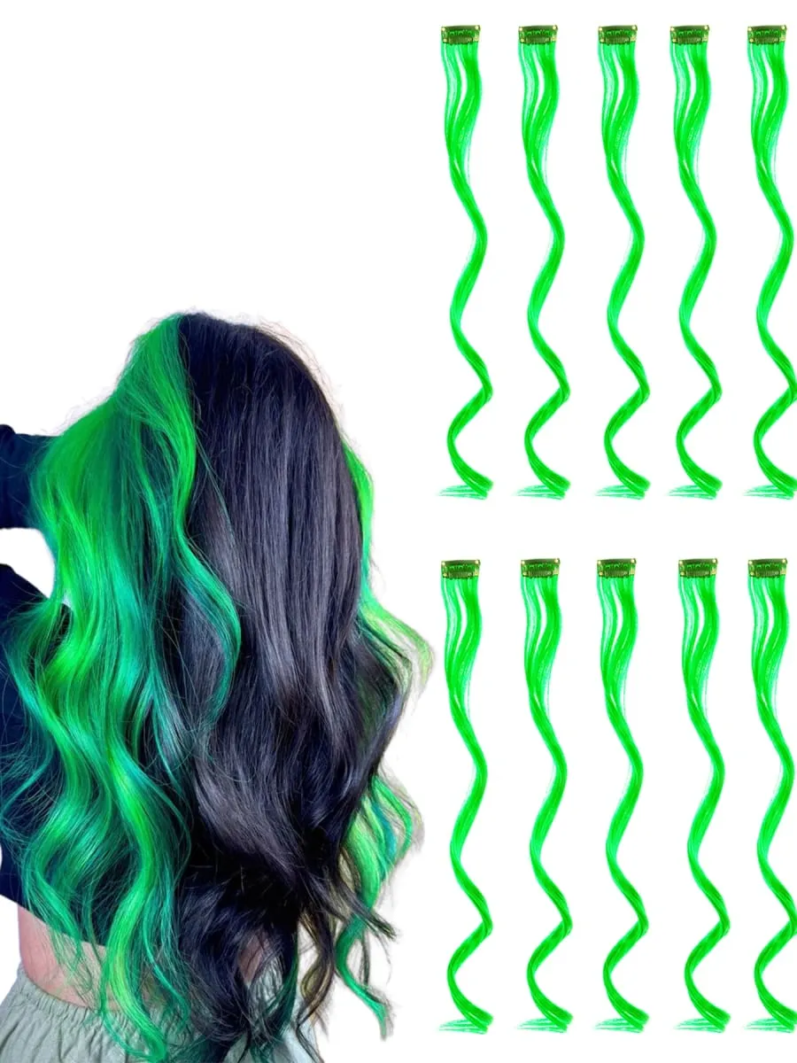 Clip coloré dans les Extensions de cheveux 10PS Extension colorée ondulée bouclée pour filles femmes points forts de fête pince synthétique dans le postiche