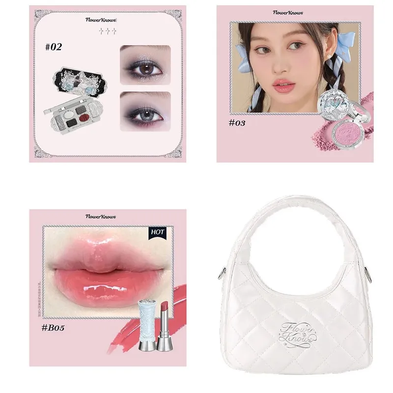 Flowerknows Makeup Set Gift Kit Shimmer Full Box Blush Long Lasting Velvet Lip Cream with Bag Kit De Maquiagem