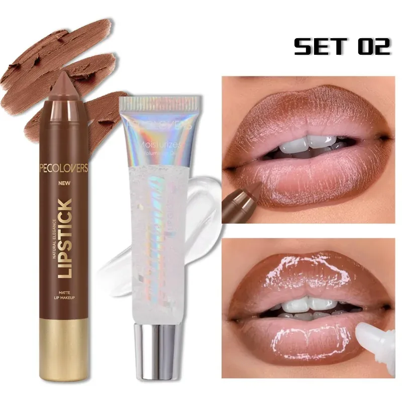 1SET Lip Liner Pencil Set Lip Liner with Lip Gloss Outline Lip Contour Moisturize Lips Full Andarming Lips Lip Makeup