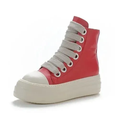 Man High-top Shoes Flat Platform Leather Men's Sneakers Luxury Designer Street Woman Canvas Shoes Casual Lace Up Ankle Boots — image 9