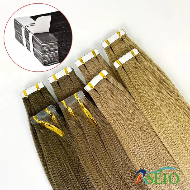 Tape in Human Hair Extensions Natural Seamless Invisible 14"-24" Real Natural Hair Remy Quality Straight Black Brown Blond — image 2