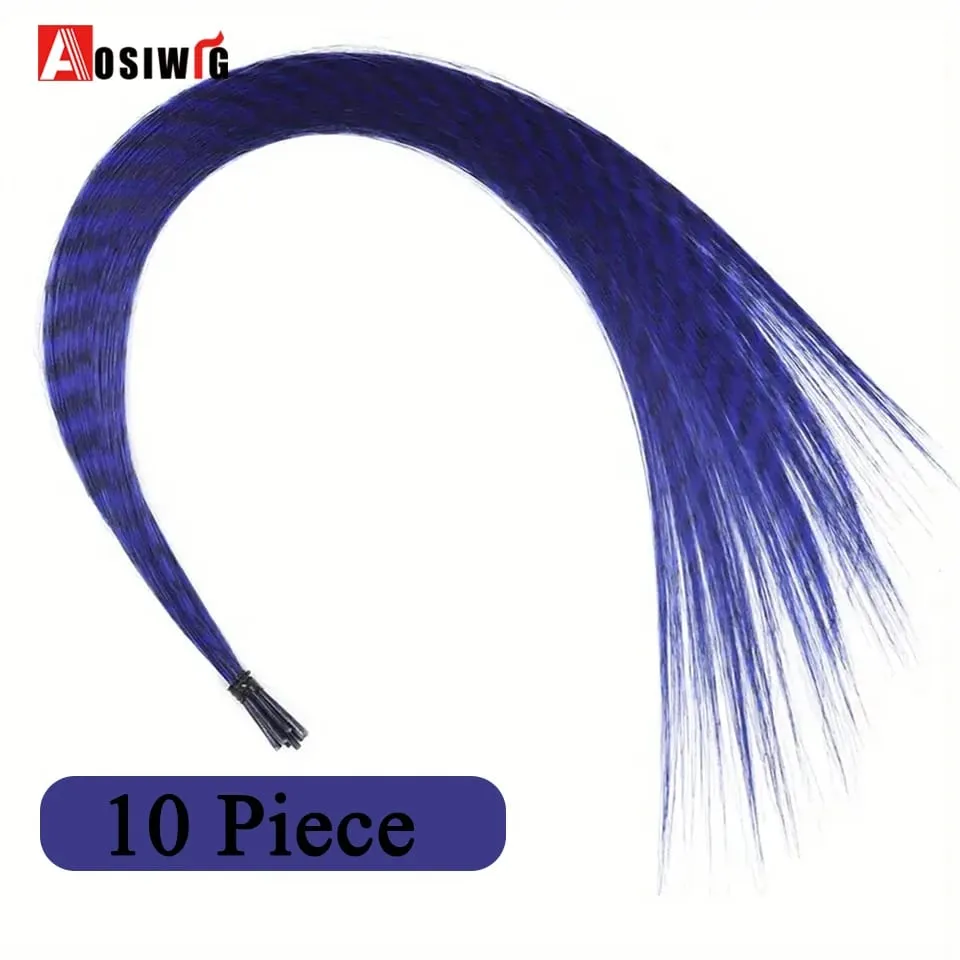 Feather Hair Extensions Colored Synthetic Clip In Hair Feather Colorful False Hair Extension Mixed Color Straight Hair For Women — image 10