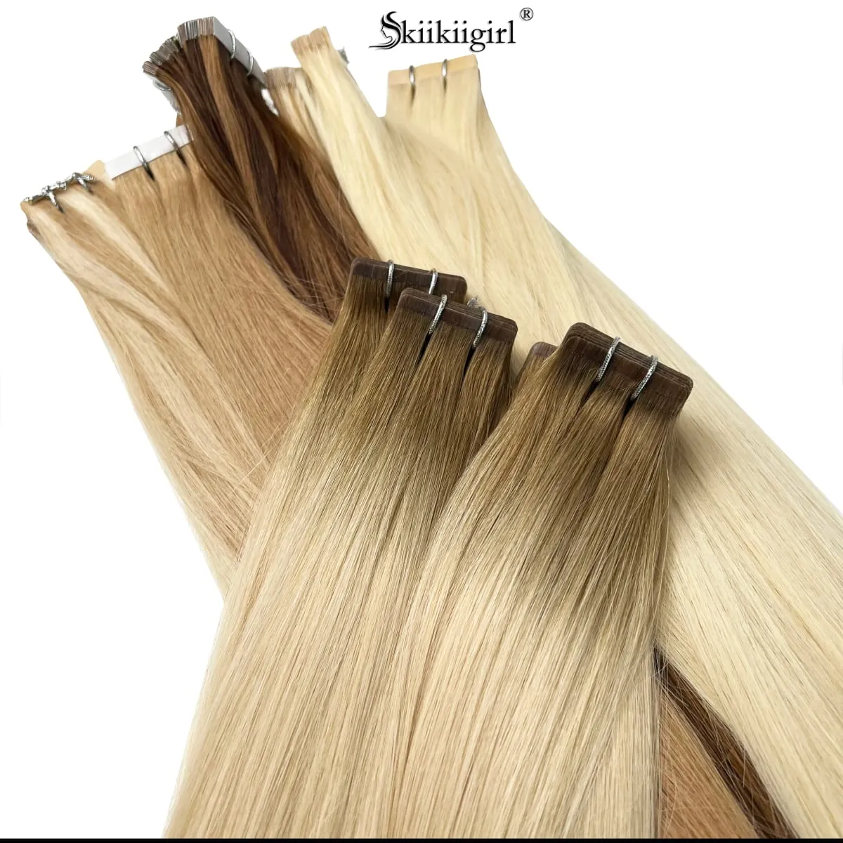 kiikiigirl tape in human hair extensions Natural Seamless Invisible SKin Weft 16"-24" human hair extensions